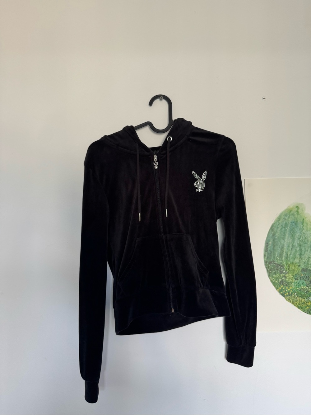 Playboy Black Velour Zip-Up Hoodie Jacket